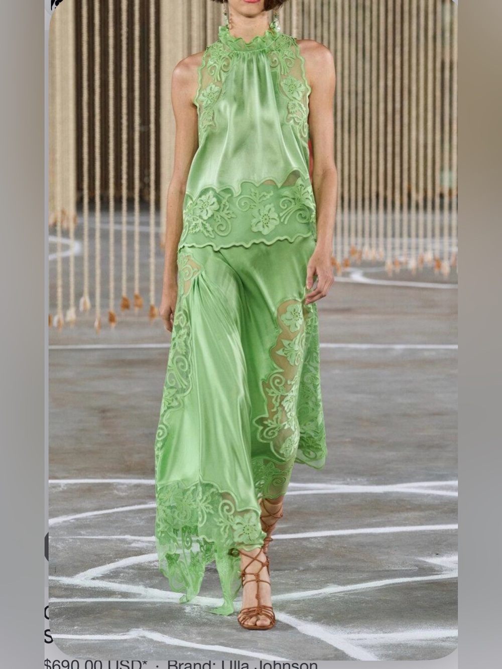 Green Silk Lace-Appliqué Skirt AND Top Matching Set
